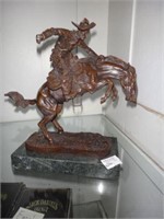Frederick Remington bronze cowboy on horse with ma