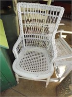 Tall back wicker & cane chair w/ turned legs