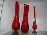 3 Amberina tall vases
