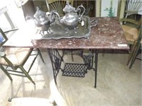 Tredle sewing machine table w/ 48"x22" marble top