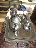 Silver plated tea service w/ handled tray