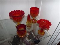 5 pcs of Amberina incl. crackle glass vase & pedes