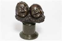 Signed Illegibly- Bronze Bust of 2 Babies, Antique