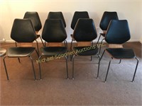 8 DANISH TEAK LEATHER AND CHROME DINING CHAIRS