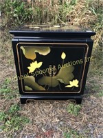 TWO DOOR ORIENTAL BLACK LACQUER OCCASIONAL CABINET