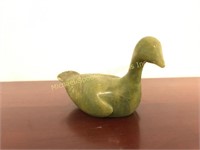 SAM PITSEOLAK - GREEN STONE CARVING OF A GOOSE