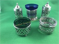 FIVE STERLING CONDIMENT TABLE PIECES