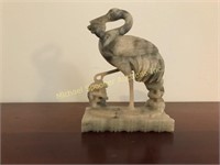 ORIENTAL CARVED STONE HERON WITH FISH