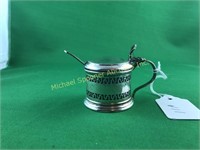 STERLING HANDLED CONDIMENT POT WITH SPOON