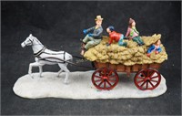 Christmas Village Horse Hayride Hay Wagon Figure