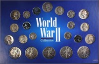 SILVER WWII COLLECTION - 22 COINS in DISPLAY