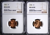 1944 & 1955 LINCOLN CENTS NGC MS66 RD