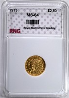 1913 $2.50 GOLD INDIAN HEAD RNG CH BU