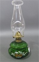 GREEN HAND PAINTED OIL LAMP - 11"