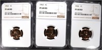 (3) 1962 LINCOLN CENTS, NGC PF-68 RD