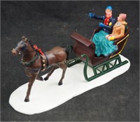 Vintage Couple Christmas Sleigh W Horse