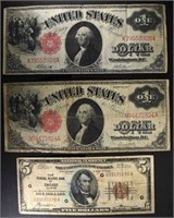 2 - 1917 $1 LEGAL TENDERS NICE CIRCS; 1929 $5