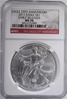2011 SILVER EAGLE, NGC MS-70 EARLY RELEASE
