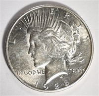 1928-S PEACE SILVER DOLLAR, CH BU SEMI-KEY