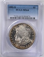 1881-S MORGAN DOLLAR, PCGS MS-64