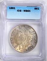 1891 MORGAN SILVER DOLLAR, ICG MS-64