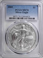 2005 AMERICAN SILVER EAGLE PCGS MS-70  BETTER DATE