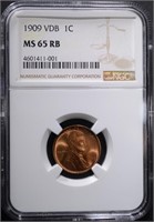 1909 VDB LINCOLN CENT, NGC MS-65 RB