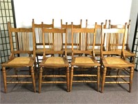 Set of 8 Oak Spindle Back Chairs with Caned Seats
