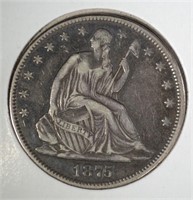 1875-CC SEATED LIBERTY HALF DOLLAR XF RARE DATE