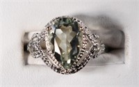 GREEN AMETHYST STATEMENT RING with DIAMONDS