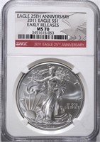2011 SILVER EAGLE, NGC MS-70 EARLY RELEASES