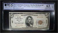 1929 $5 NATIONAL CURRENCY TYPE 1 PCGS 63-OPQ