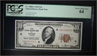 1929 $10 FEDERAL RESERVE BANK NOTE PCGS 64