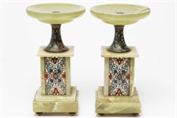 French Alabaster & Champleve Enamel Tazzas, Pair