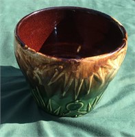 Stoneware flower pot brown and green