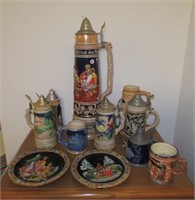 (9) Steins and mugs in various designs including