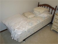 Maple single bed with headboard, frame, mattress