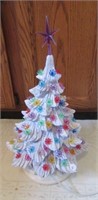White ceramic lighted Christmas tree. Measures