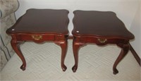 Pair of wood end tables. Each has one drawer and