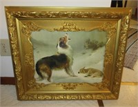 Vintage very ornate framed dog print. Measures