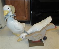 (2) Ceramic and (1) Wood goose statues. Tallest