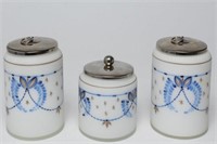 Milk Glass Vanity Jars, Hand-Painted Set of 3