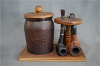 1970's Pipe Tobacco Humidor Stand and Pipes