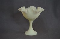 Fenton Frosted Vaseline Glass Open Compote