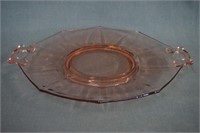 Pink Depression Glass Handle Cake Plate