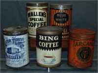 Lot of Five One Pound Coffee Tins.