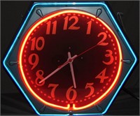 Cleveland Neon Hexagon Clock