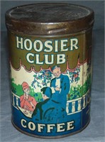 Scarce Hoosier Club Coffee Tin.