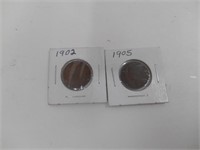 1902 and 1905 Indian Head Pennies