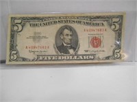 Five Dollar  Red Federal Reserve Note Certificate
